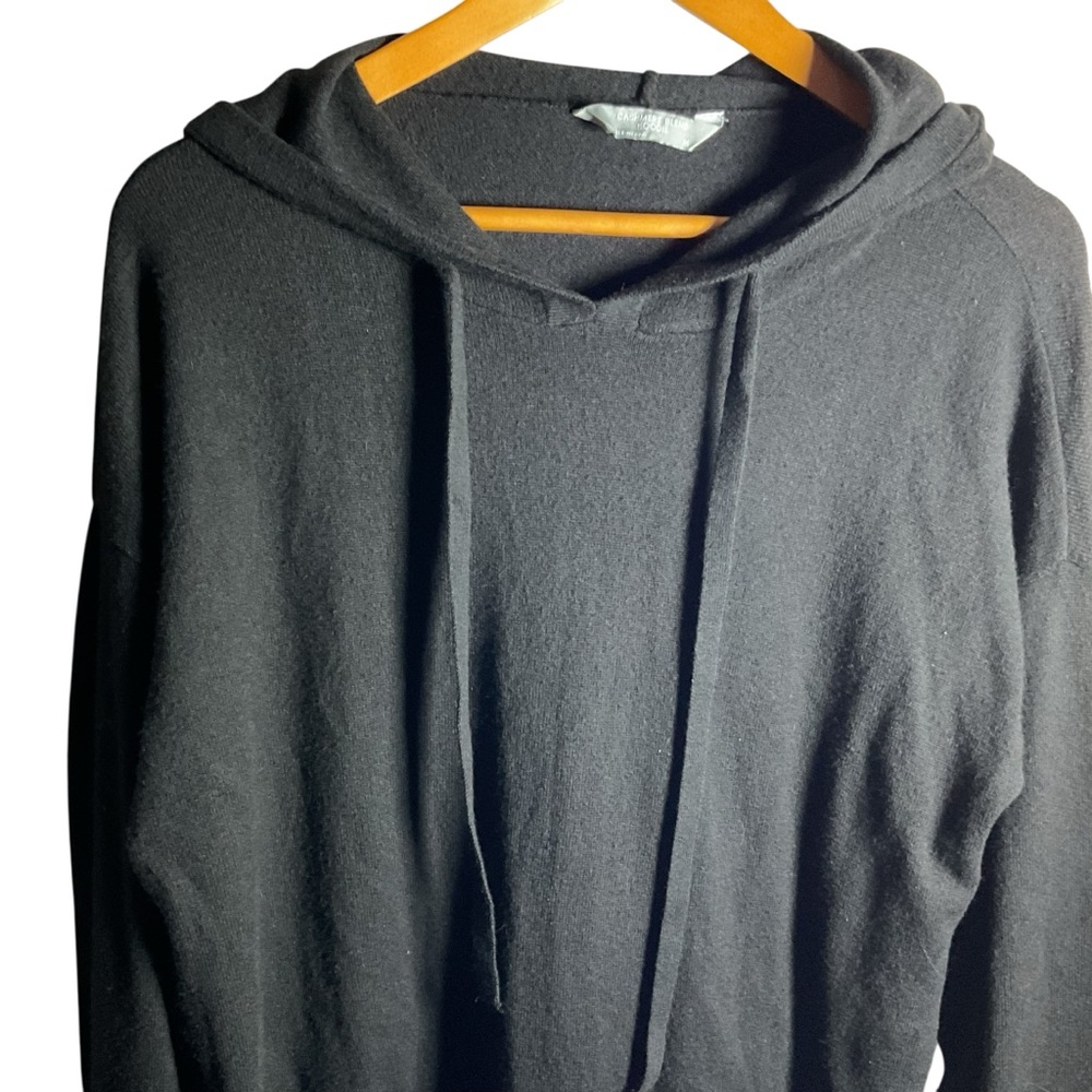 Luxury Premier Cashmere Blend Black Hooded Sweater Hoodie Cozycore Super Soft - Picture 2 of 4